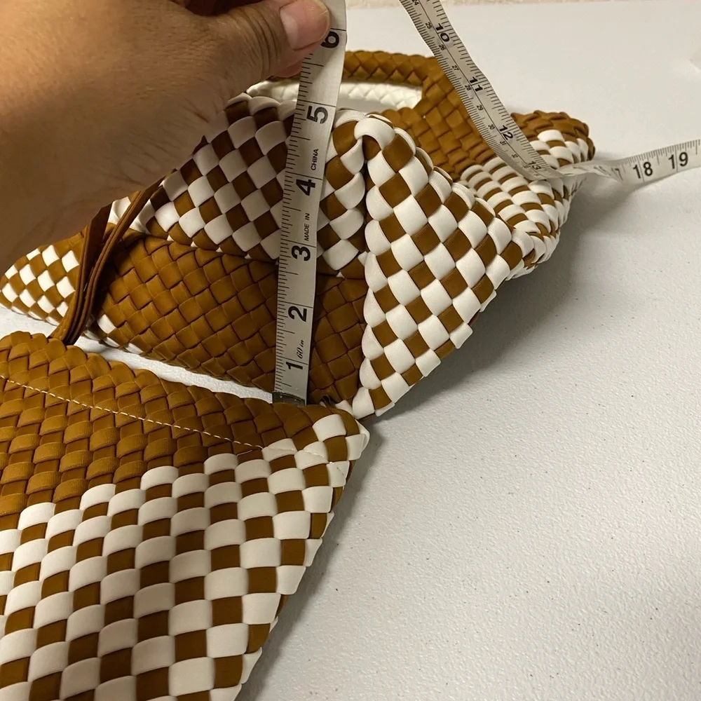 Brown and White Woven Tote Bag Set
